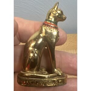 Miniature Gold Metal Egyptian Cat Bastet Figurine Pharaoh Kitty Trinket Bastet